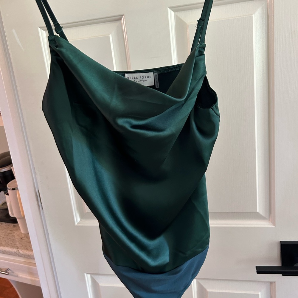 Emerald Satin Cowl Neck Bodysuit